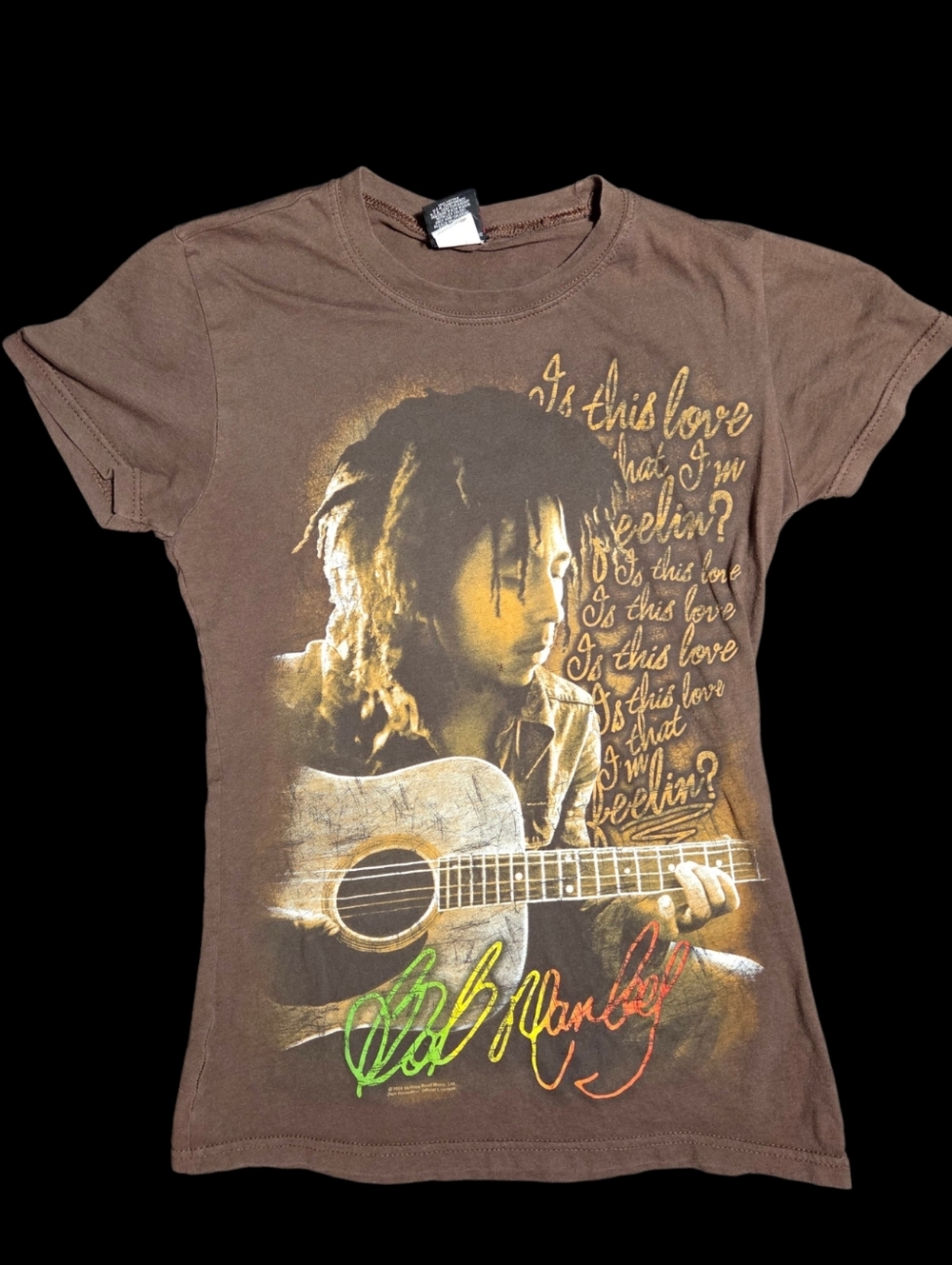 Womens Bob Marley T-Shirt Brown 2009 Zion Rootswear Babydoll Licensed Small